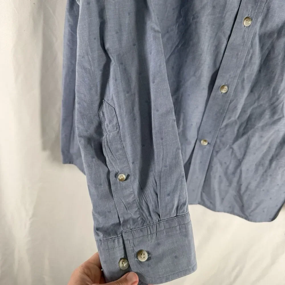 Banana Republic Untucked Fit Shirt Mens XXL Polka Dot Blue Long Sleeve Button Up